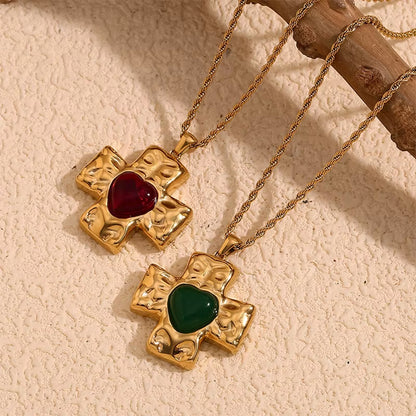 18K Vintage Heart Cross Necklace