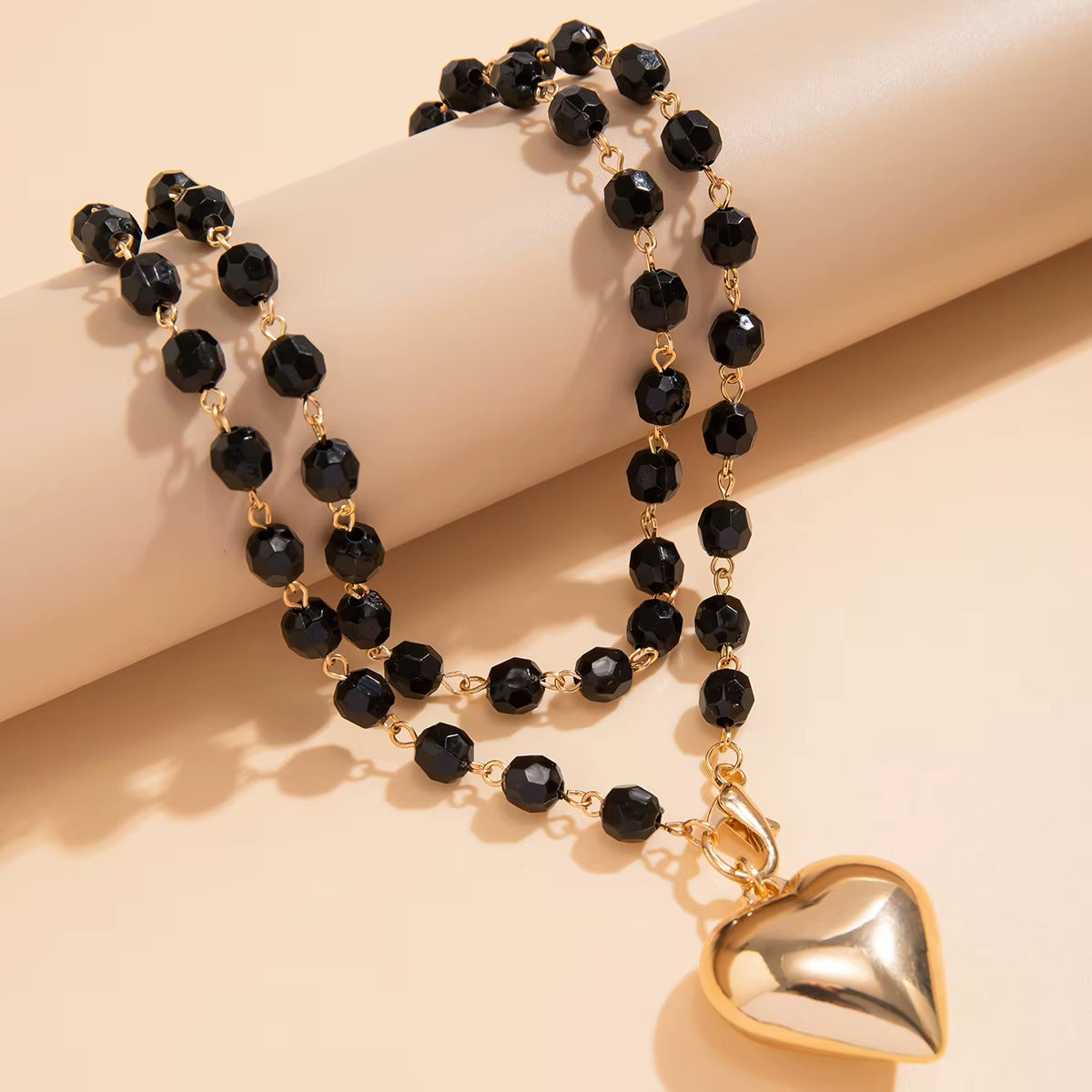 Black Bead Punk Heart Necklace