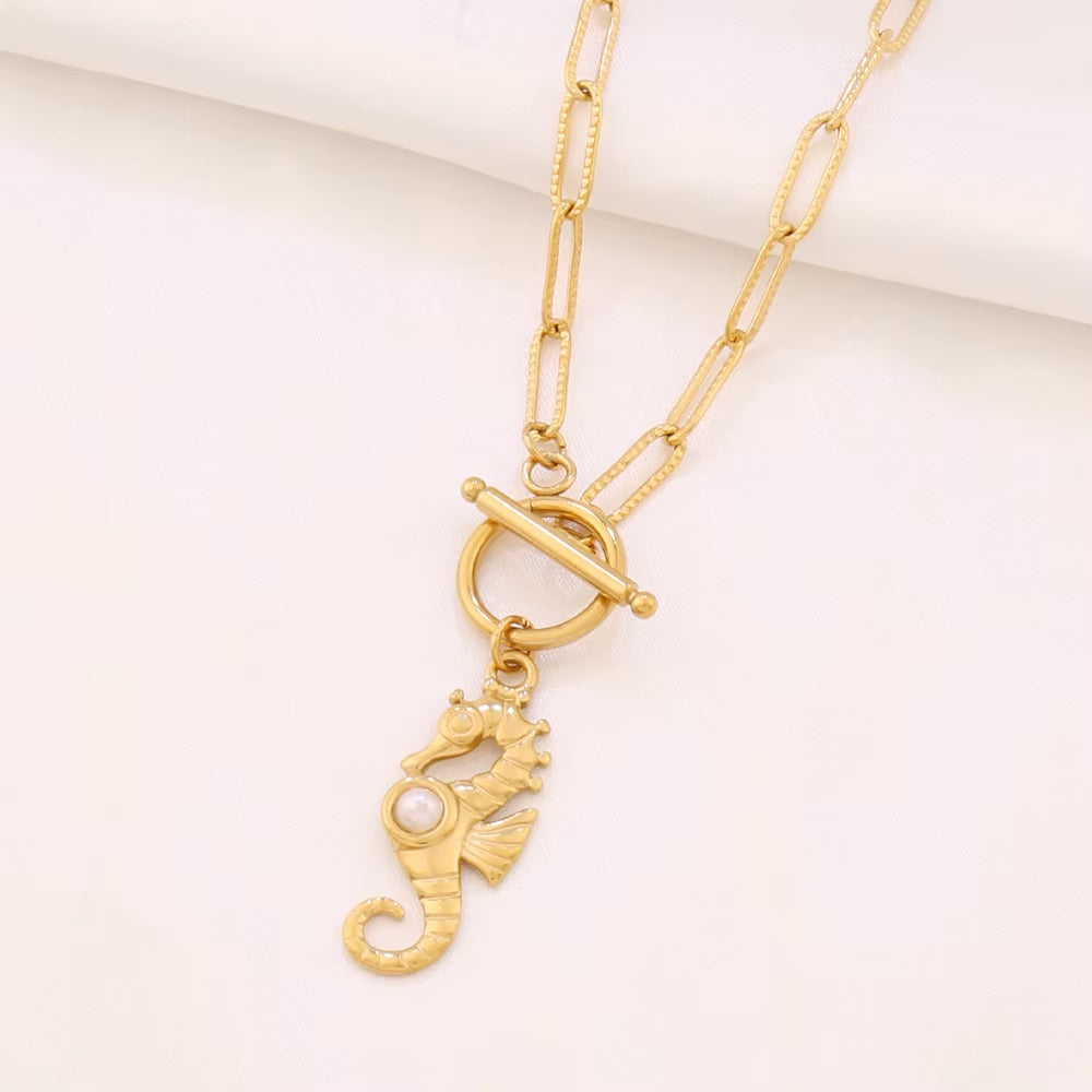 Pearl Seahorse Toggle Necklace