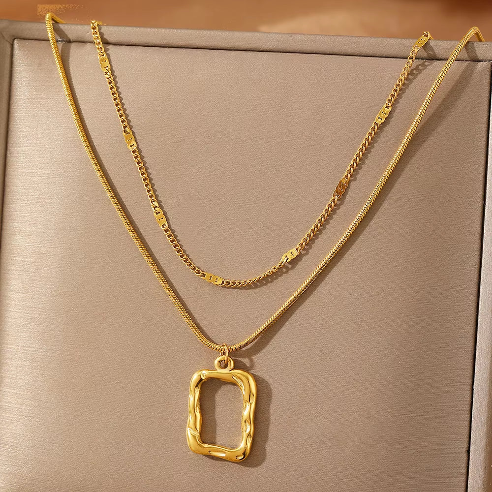 2pc Open Square Necklace Set