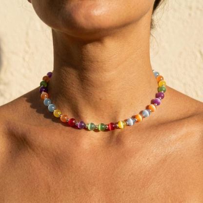 Beaded Rainbow Choker Necklace