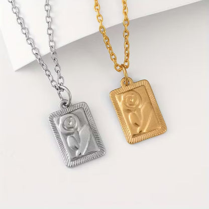 Carved Rose Rectangle Necklace