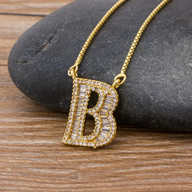A-Z Curved Diamond Initial Necklace