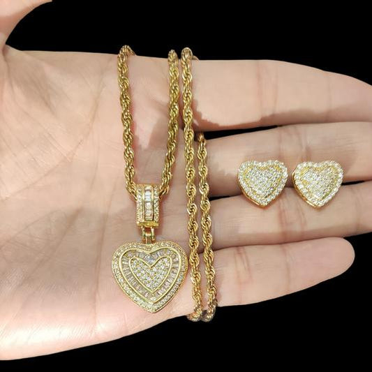 2pc Diamond Heart Jewelry Set