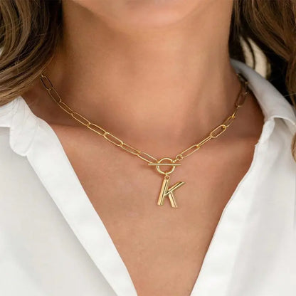 A-Z Initial Toggle Paperclip Necklace