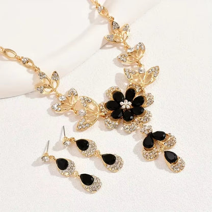 Black Flower Tassel Jewelry Set