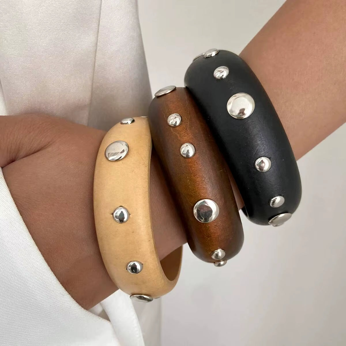 3pc Round Rivet Bracelet Stack