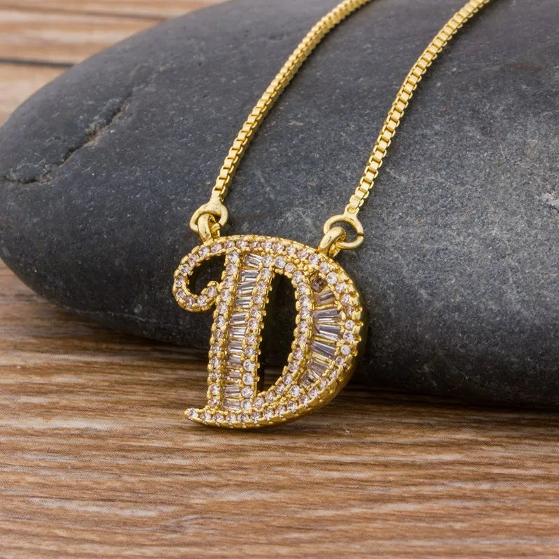 A-Z Curved Diamond Initial Necklace