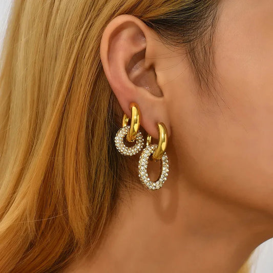 Dual Diamond Huggie Hoop Earrings