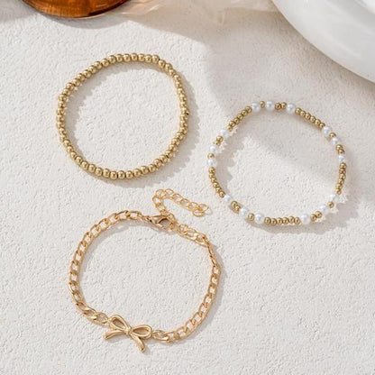 3pc Pearl Ribbon Bracelet Stack
