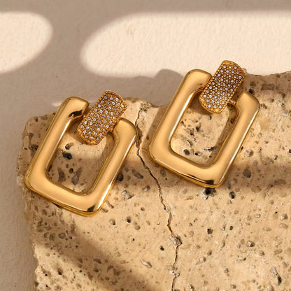 Diamond Rectangle Stud Earrings