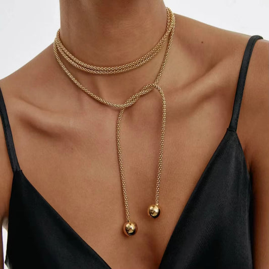 Double Chain Ball Lariat Necklace