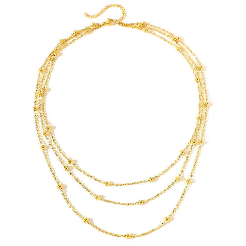 Layered Gold Bead Chain Necklace