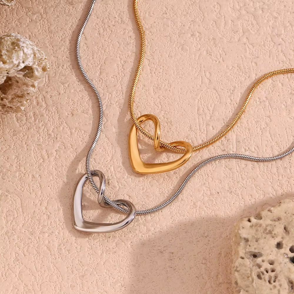 2pc Thin Heart Snake Chain Necklace