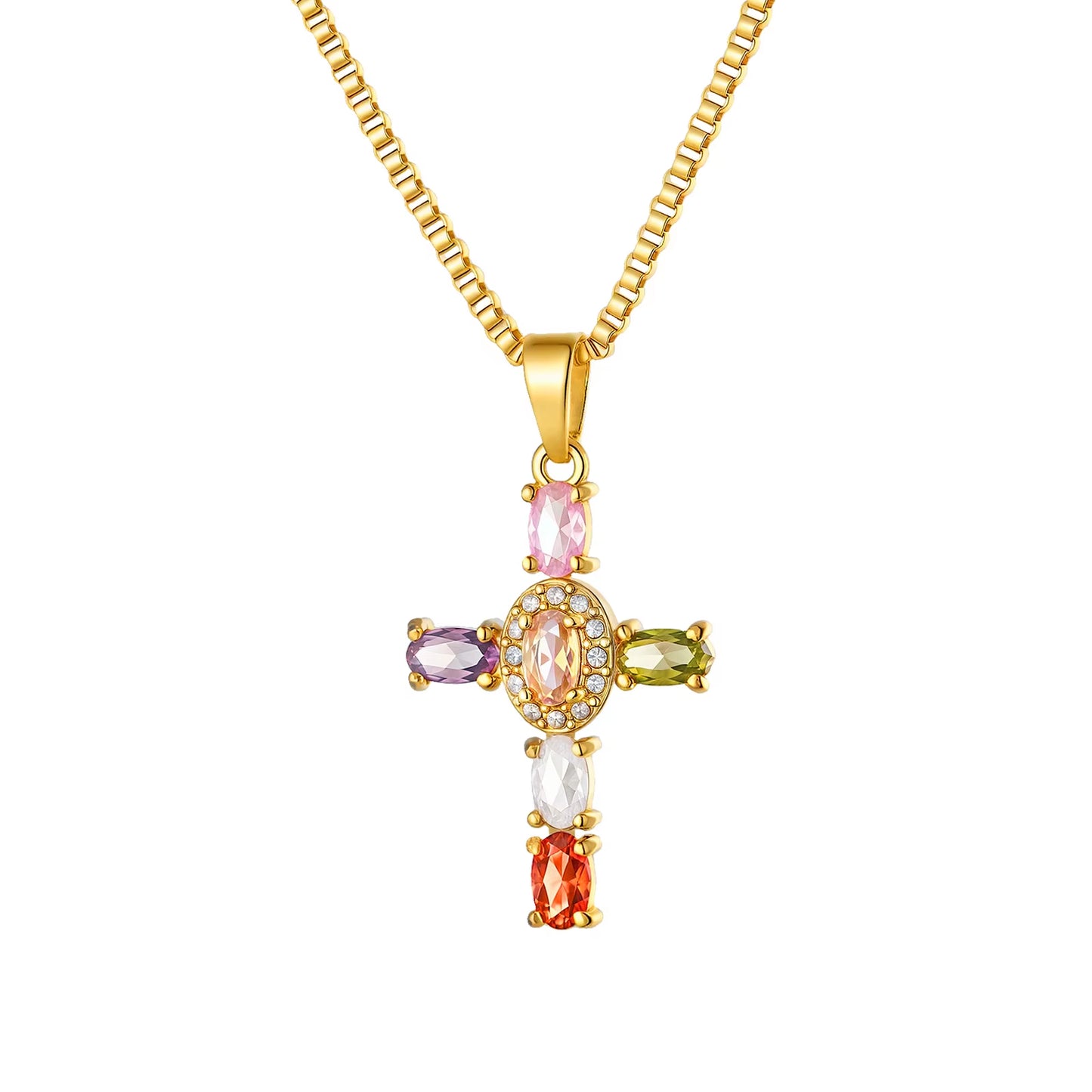 Rainbow Cross Necklace