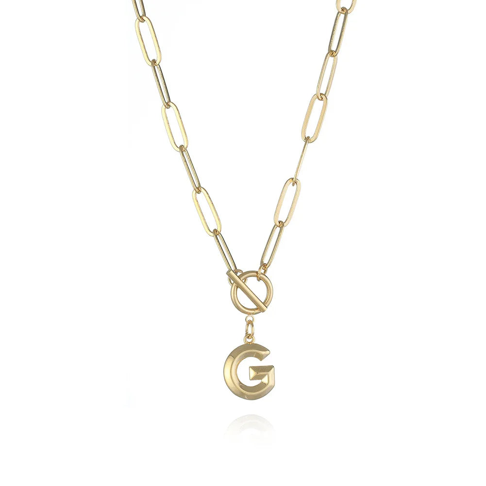 A-Z Initial Toggle Paperclip Necklace
