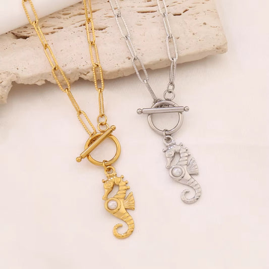 Pearl Seahorse Toggle Necklace