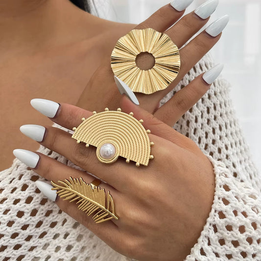 3pc Irregular Pearl Circle Ring