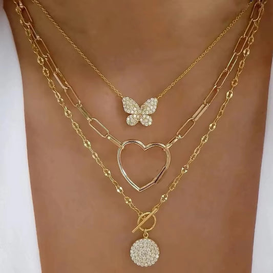 3pc Crystal Butterfly Heart Ball Necklace