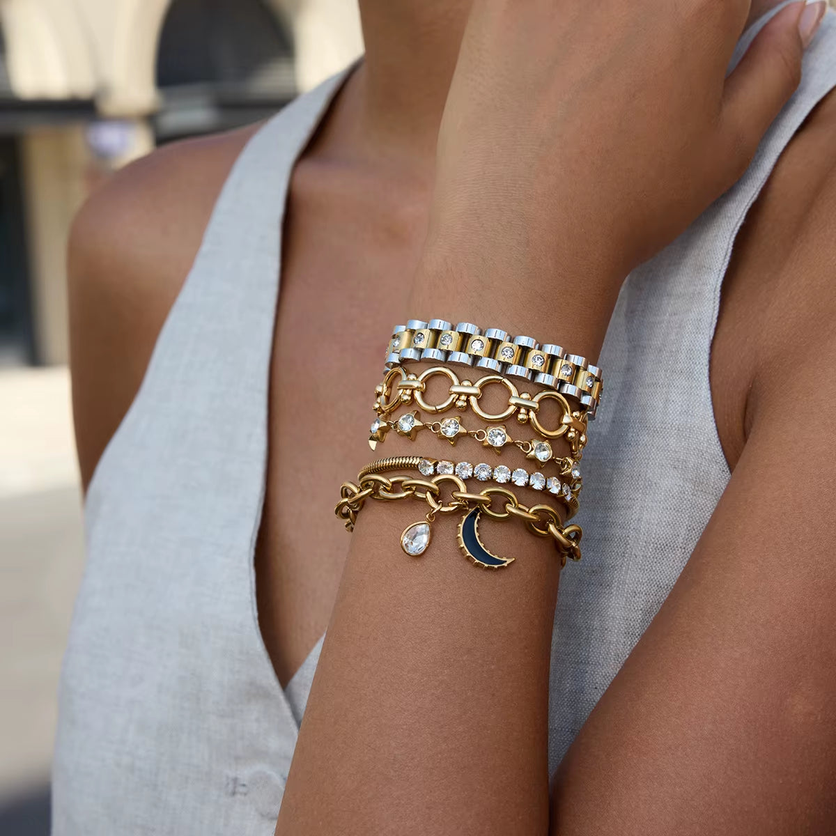 5pc Drop Moon Bracelet Stack