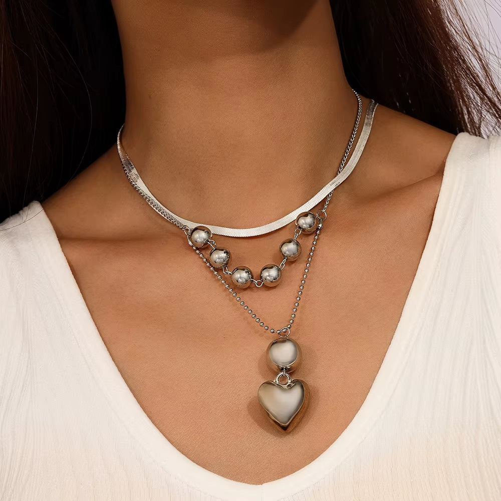 3pc Sleek Heart Necklace Stack