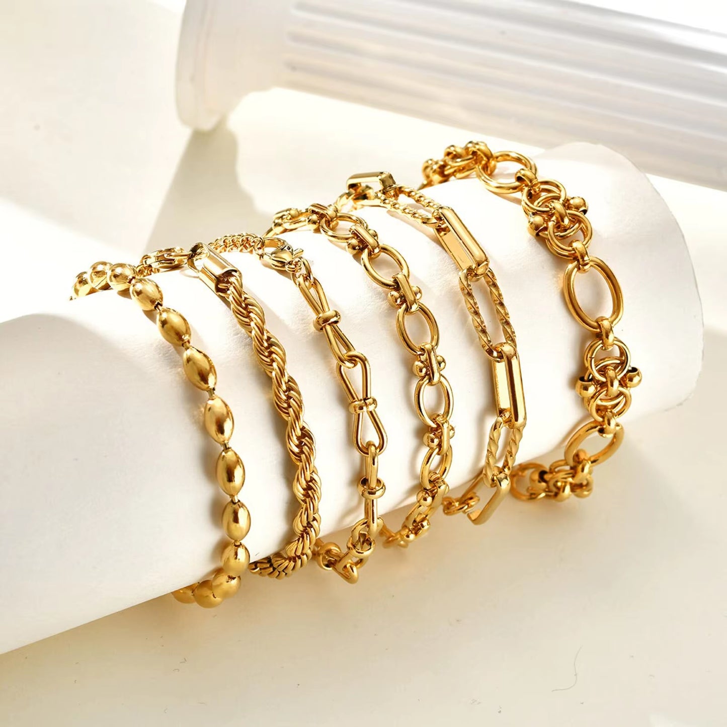 6pc Mixed Chain Bracelet Stack
