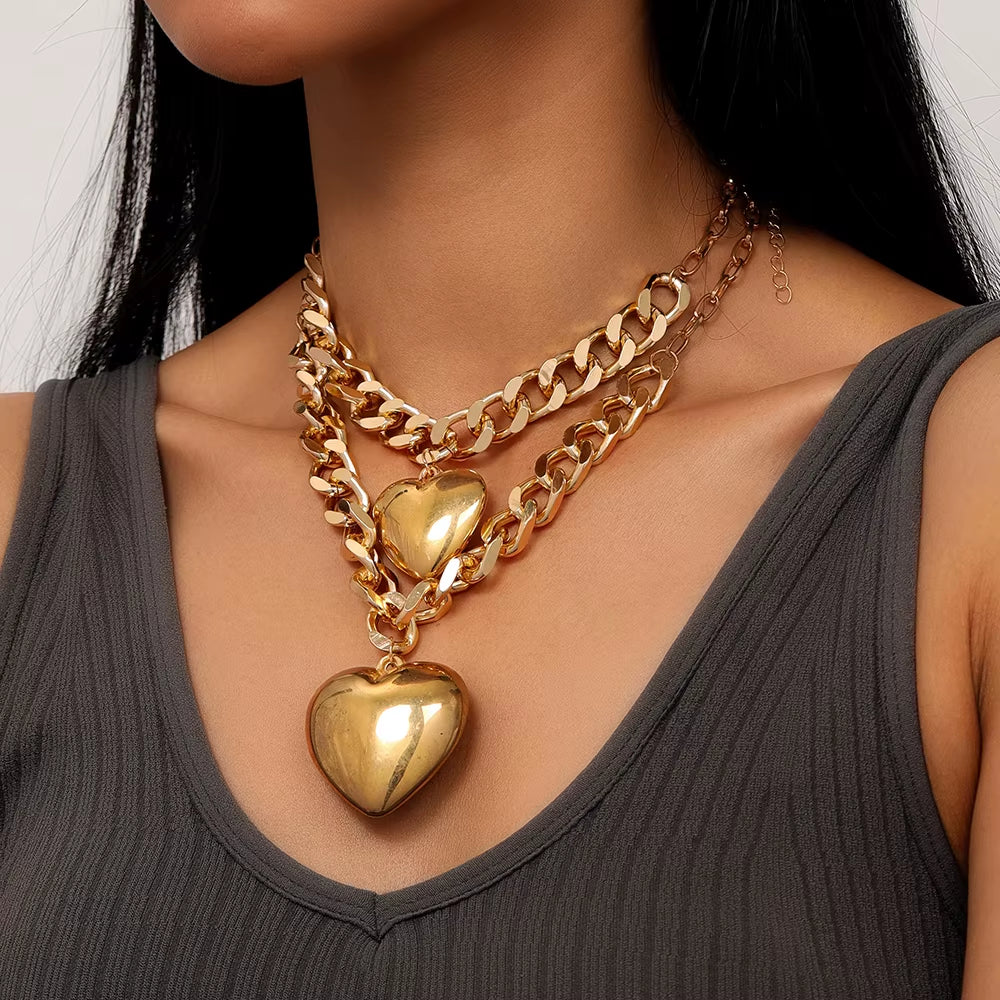 2pc Giant Heart Statement Necklace
