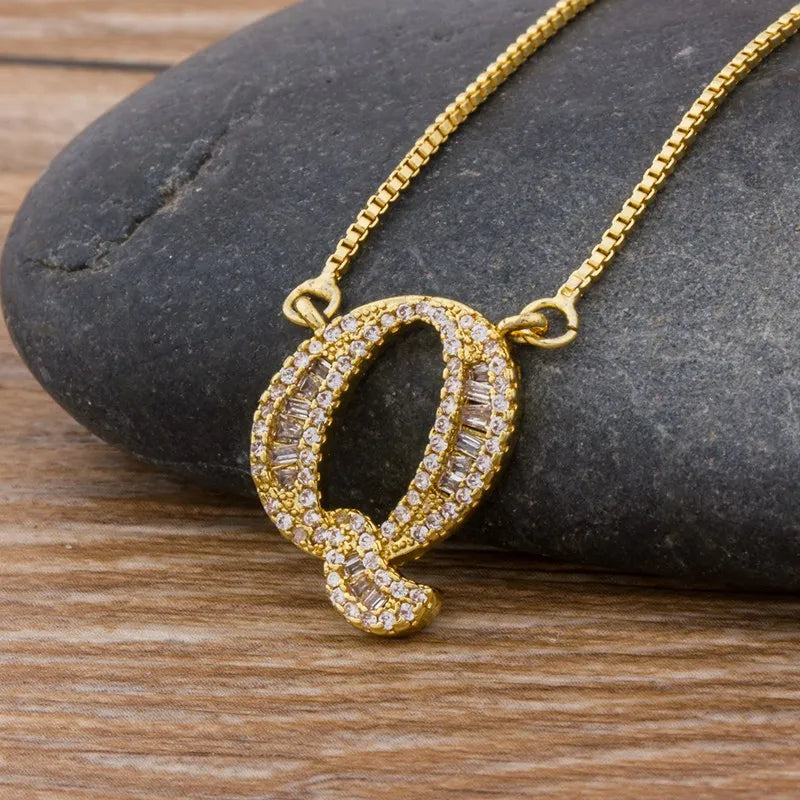 A-Z Curved Diamond Initial Necklace