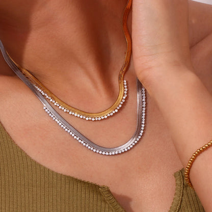 18K Diamond Herringbone Chain Necklace
