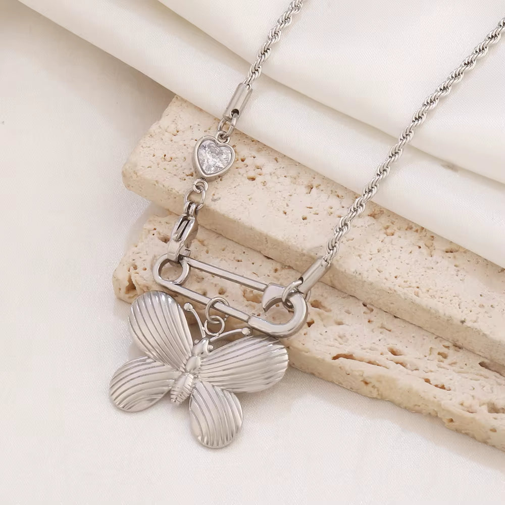 Pearl Butterfly Paperclip Necklace