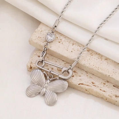 Pearl Butterfly Paperclip Necklace