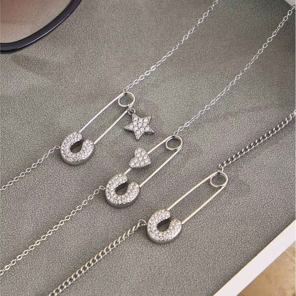 3pc Tiny Safety Pin Necklace