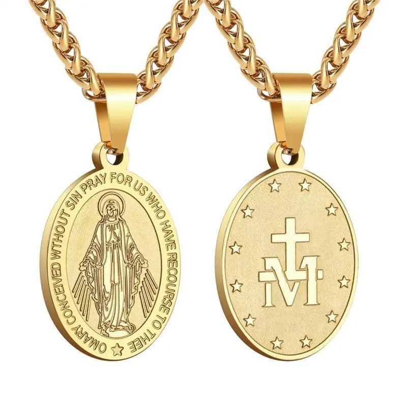 Elegant Religious Medal Pendant Necklace
