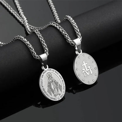 Elegant Religious Medal Pendant Necklace