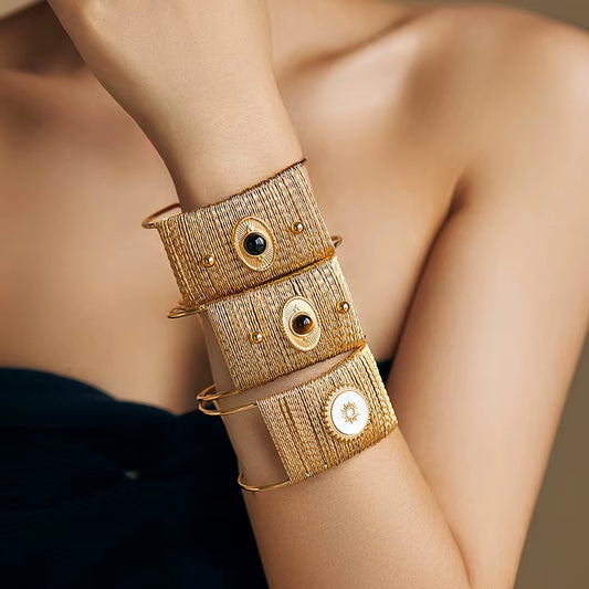 3pc Wide Natural Stone Cuff Bracelet