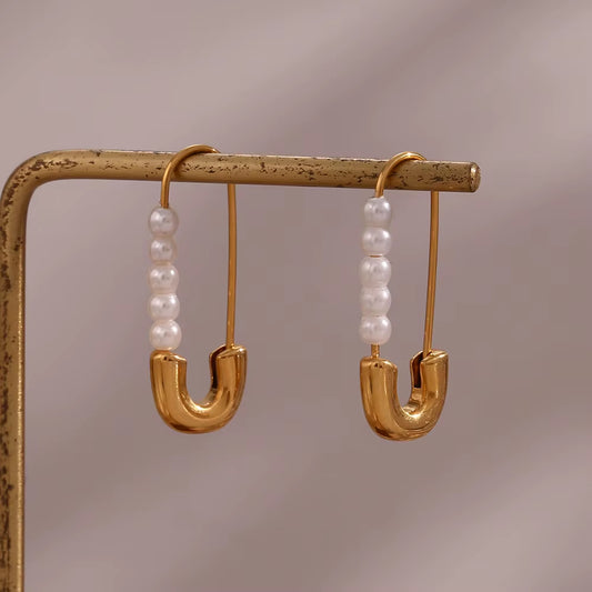 Safety Pin Pearl Earrings