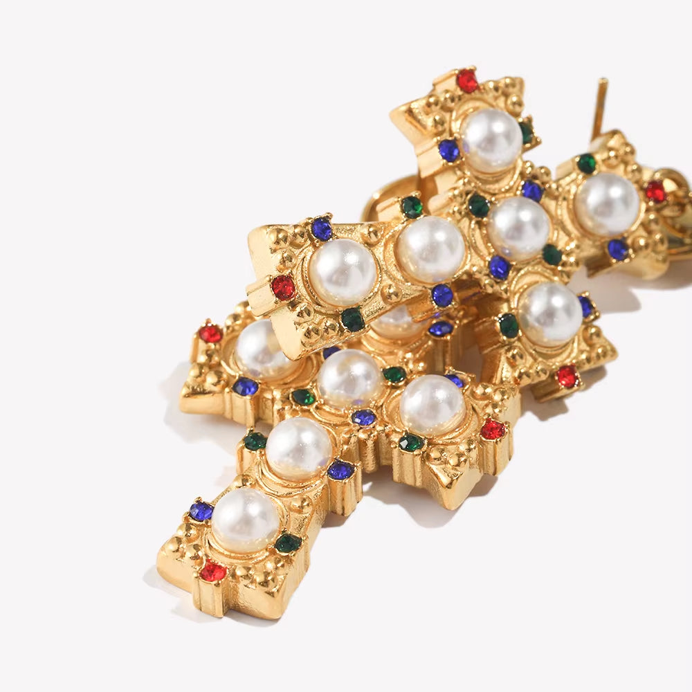 Royal Cross Pearl Earrings