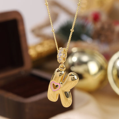 Pink Heart Initial Necklace