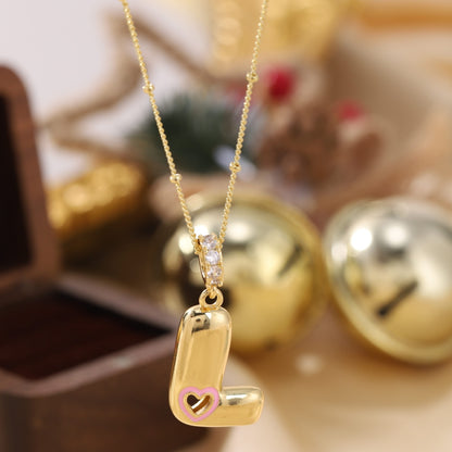 Pink Heart Initial Necklace