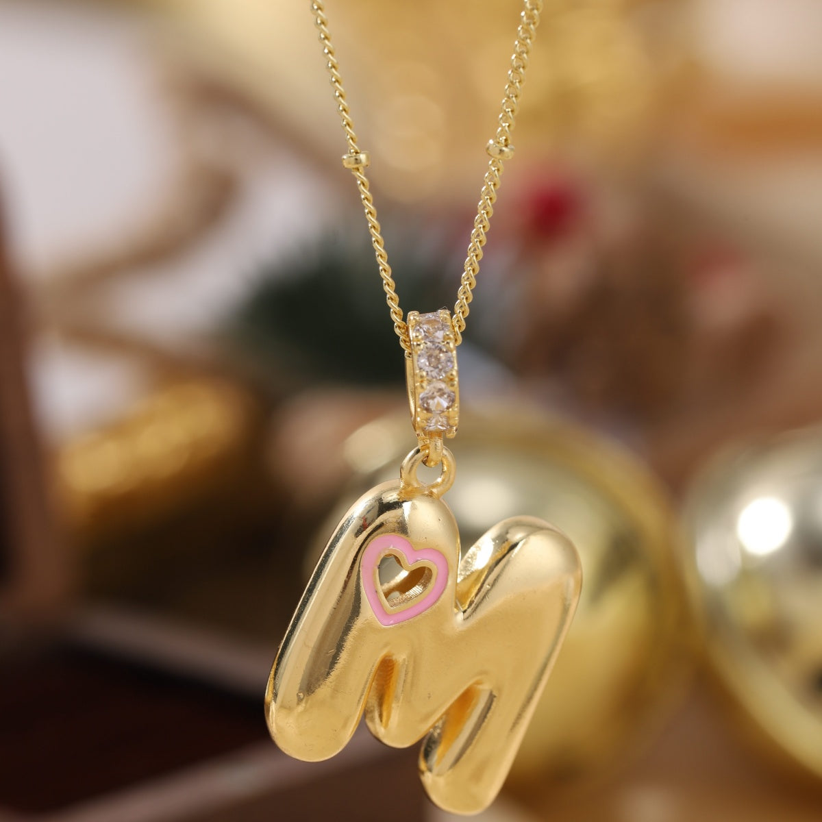 Pink Heart Initial Necklace