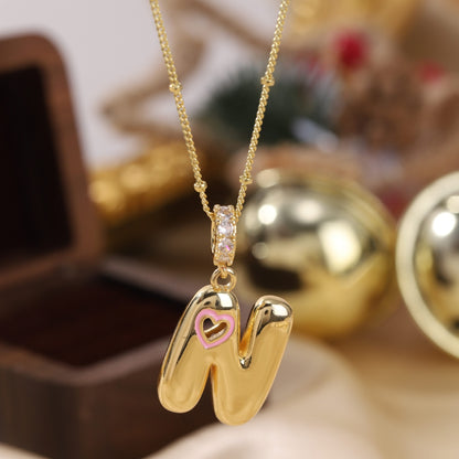 Pink Heart Initial Necklace