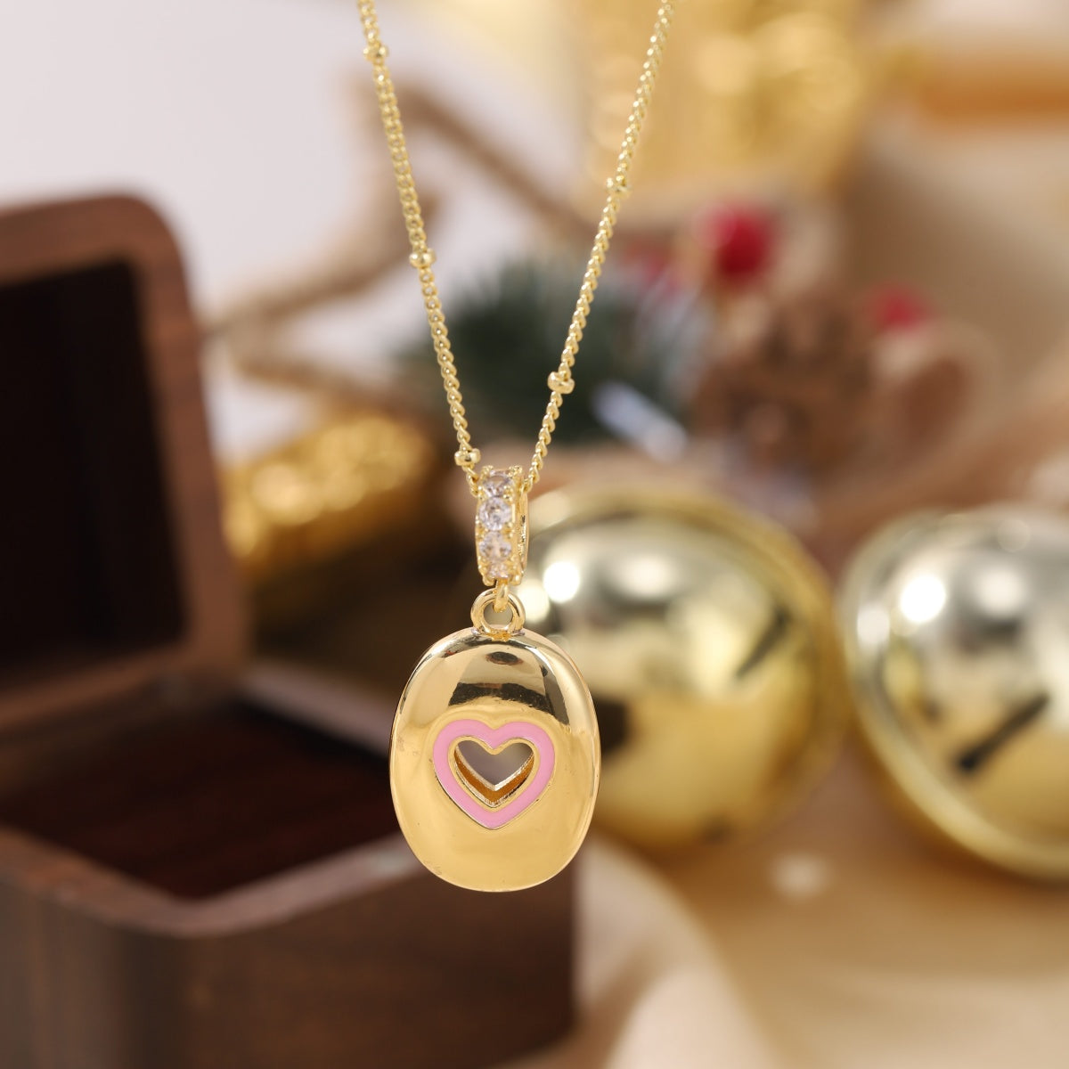 Pink Heart Initial Necklace