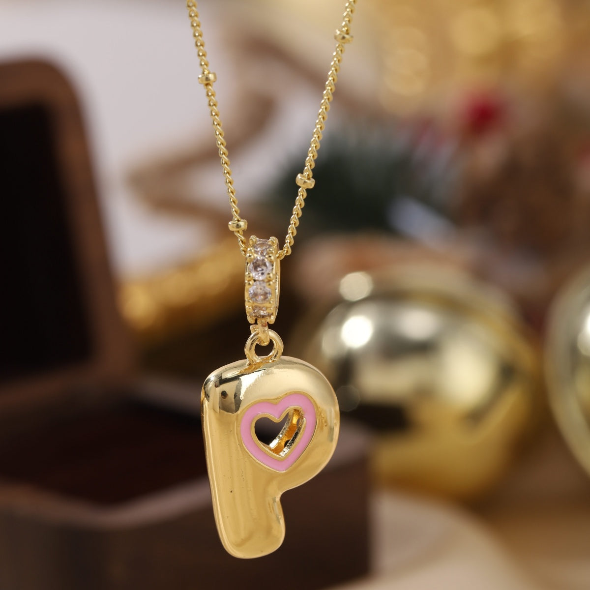 Pink Heart Initial Necklace
