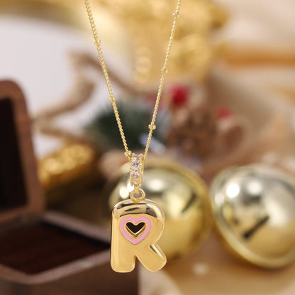 Pink Heart Initial Necklace