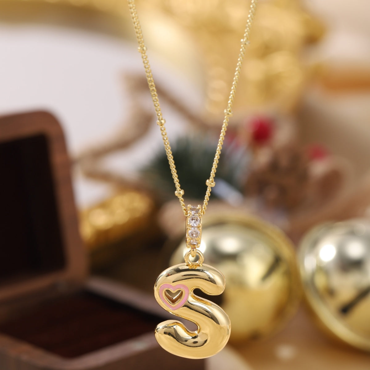Pink Heart Initial Necklace