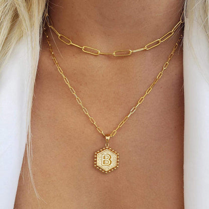 A-Z Hexagon Initial Layered Necklace