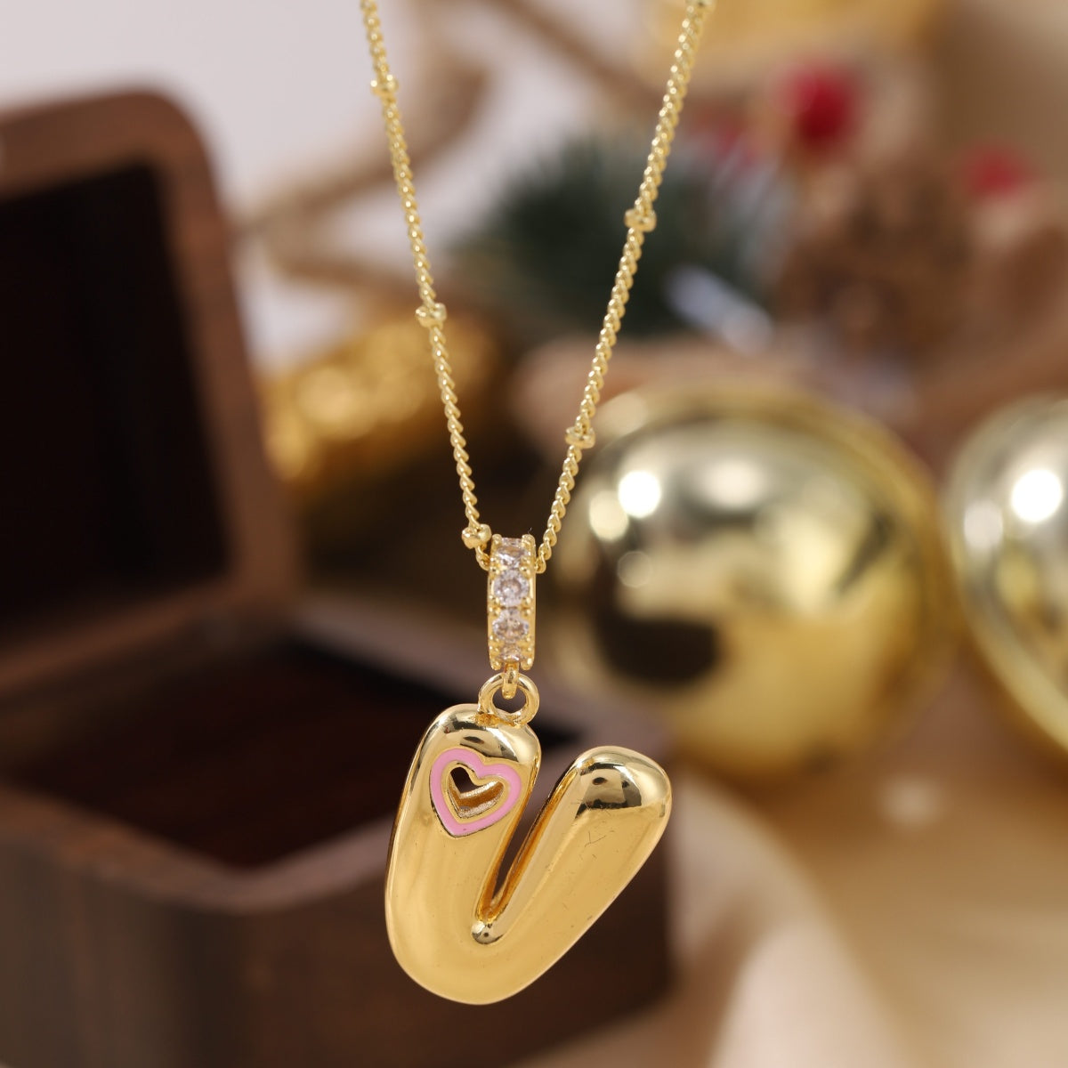 Pink Heart Initial Necklace