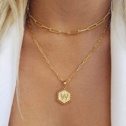 A-Z Hexagon Initial Layered Necklace
