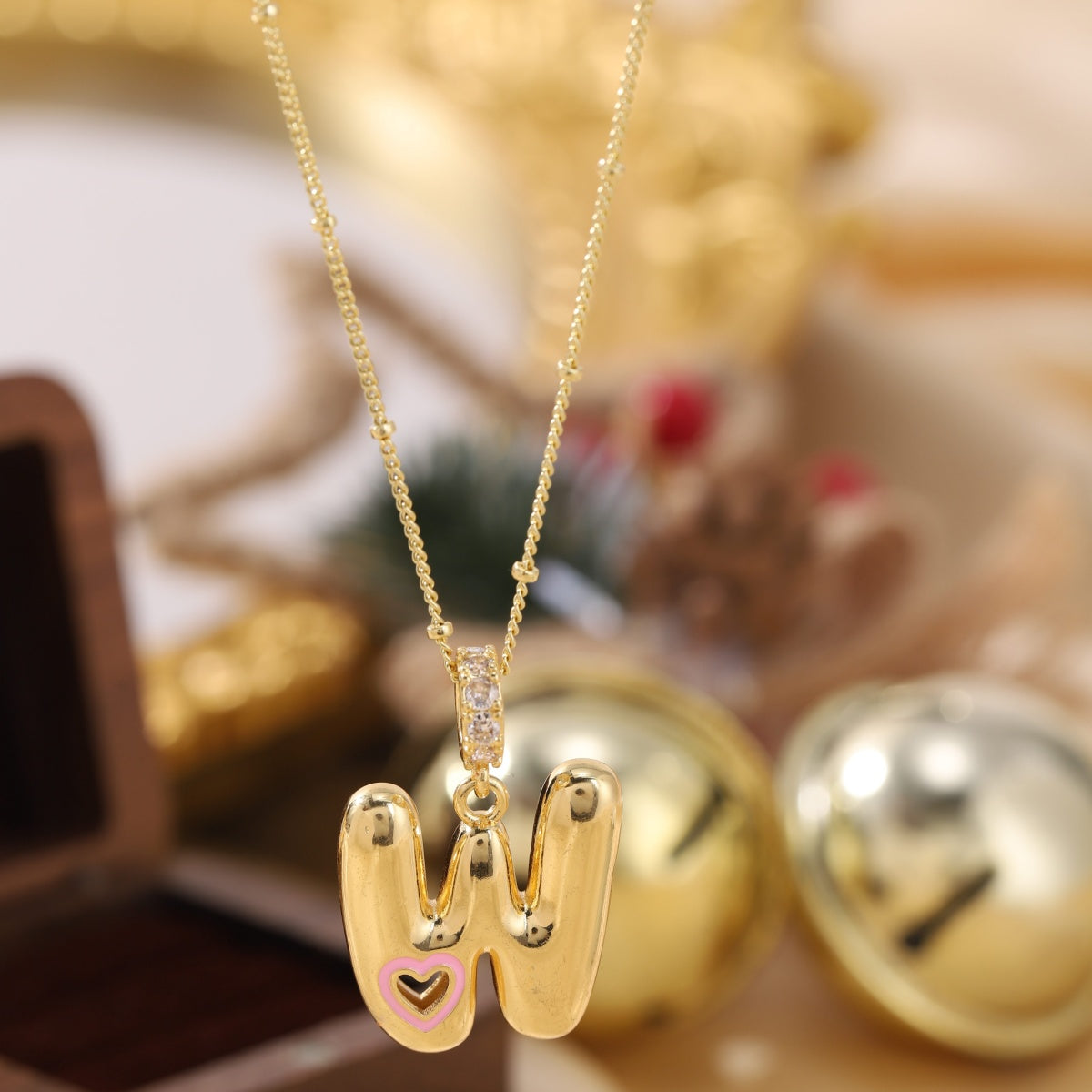 Pink Heart Initial Necklace