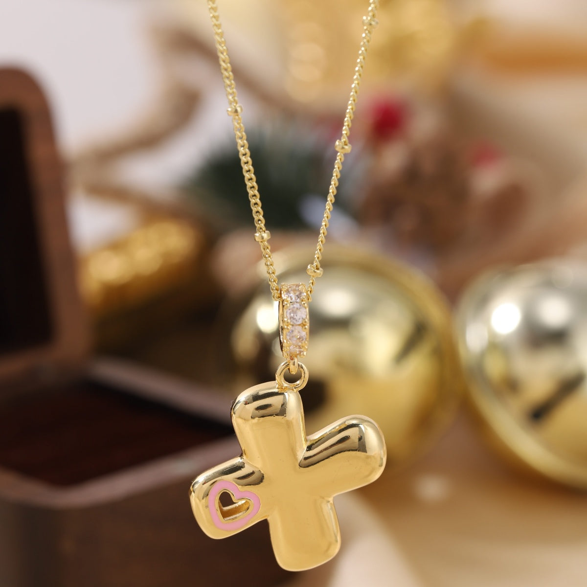 Pink Heart Initial Necklace
